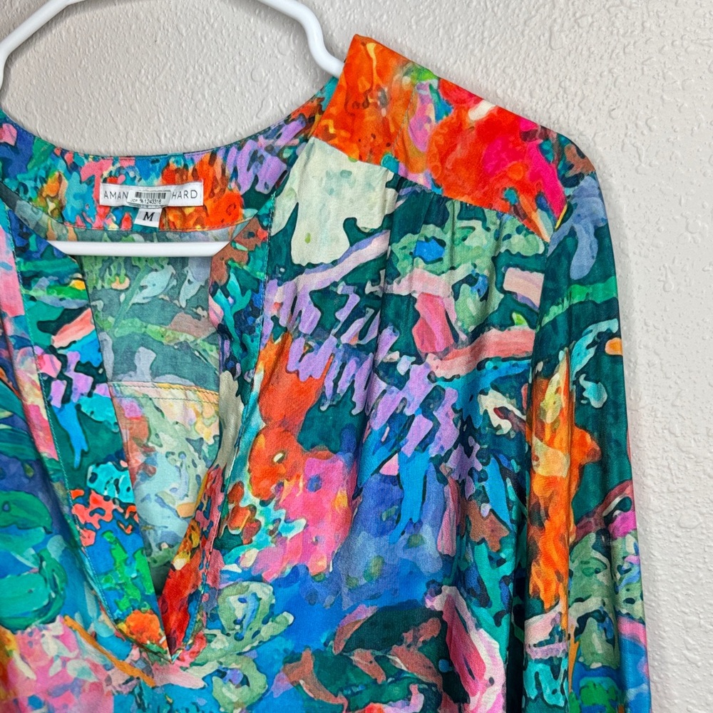 Amanda Uprichard Watercolor Multicolor Floral 100% Silk‎ Blouse - medium - Picture 4 of 16